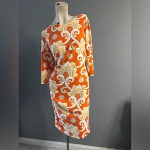 J. McLaughlin Orange and Cream Floral Long Sleeve Dress